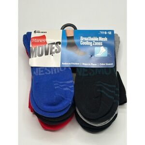 Hanes MOVES Mens 6 Pack Mid Crew Socks Breathable Mesh Cooling Zones Shoe 6-12‎
